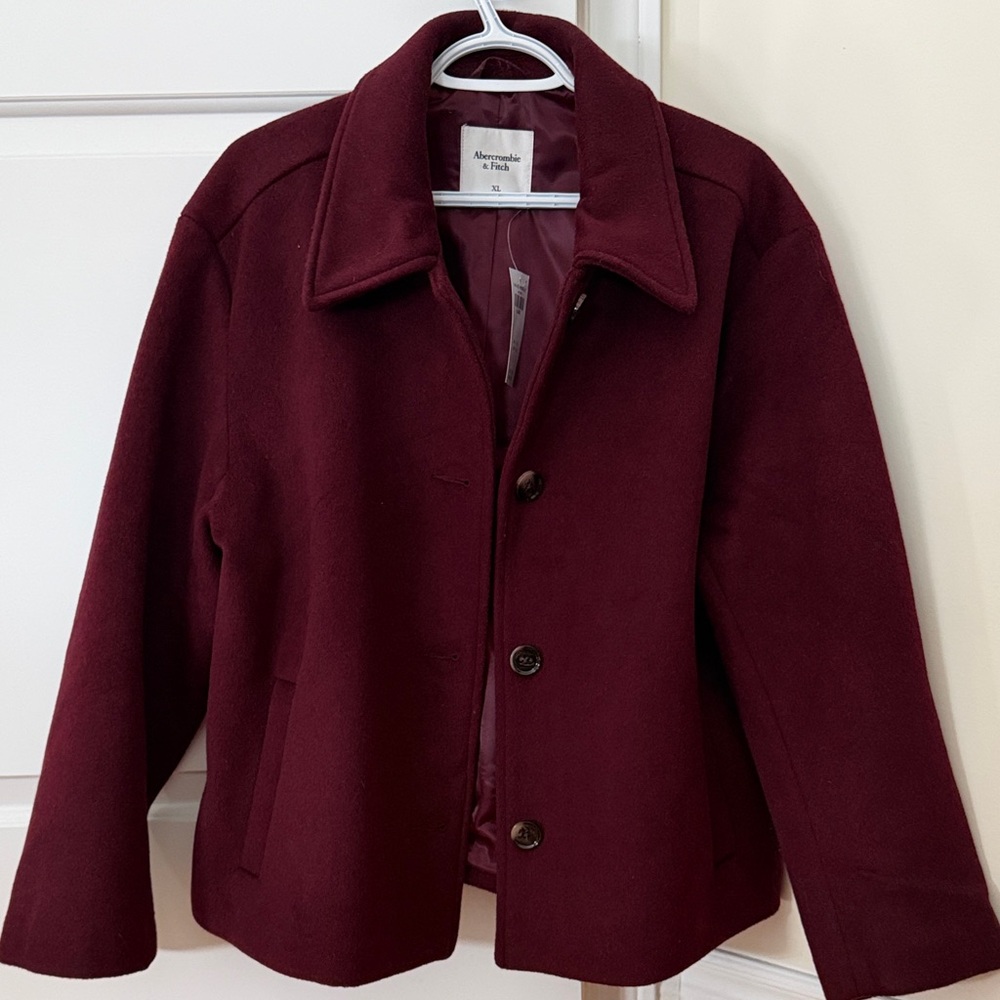 Abercrombie & Fitch Women's Maroon Wool Blend Button-Up Coat